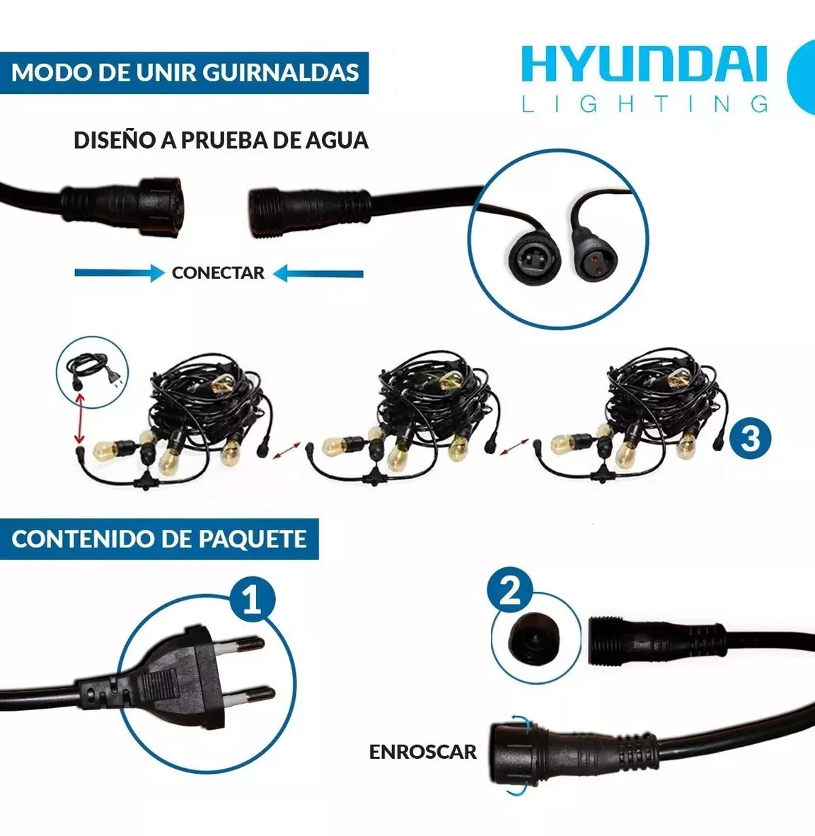 Guirnalda Terraza Patio 10 Mts + 10 ampolletas 4w - Hyundai